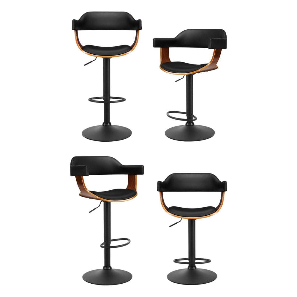 Table & Bar Stools: Artiss 4x Bar Stools Gas Lift Leather w/Armrest All Black