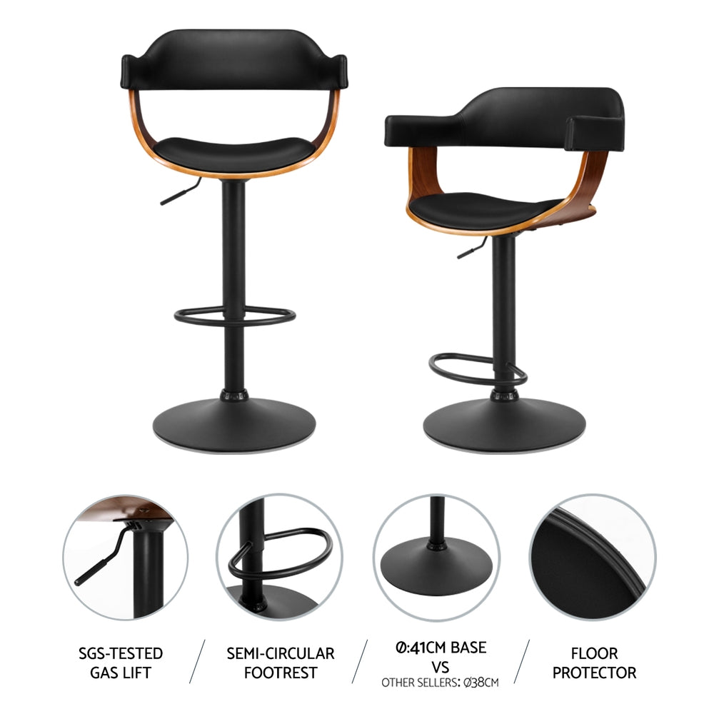 Table & Bar Stools: Artiss 4x Bar Stools Gas Lift Leather w/Armrest All Black