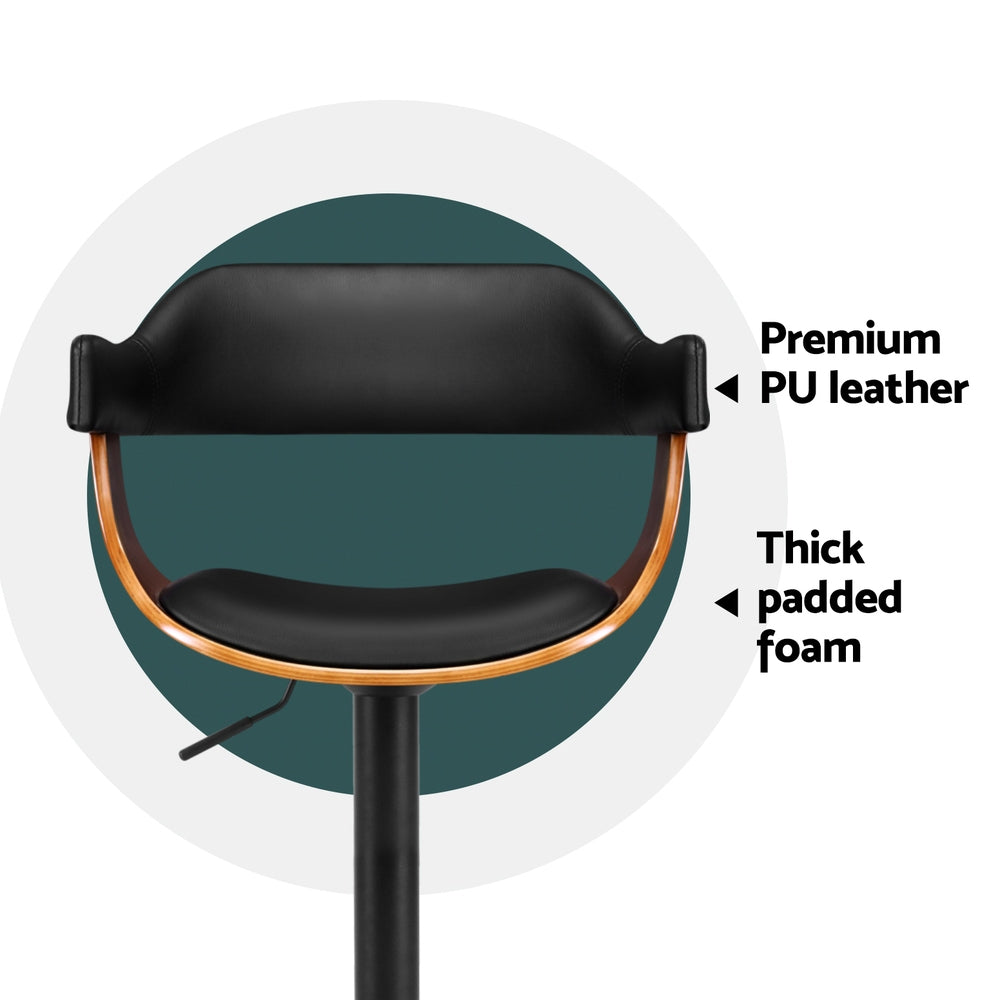 Table & Bar Stools: Artiss 4x Bar Stools Gas Lift Leather w/Armrest All Black