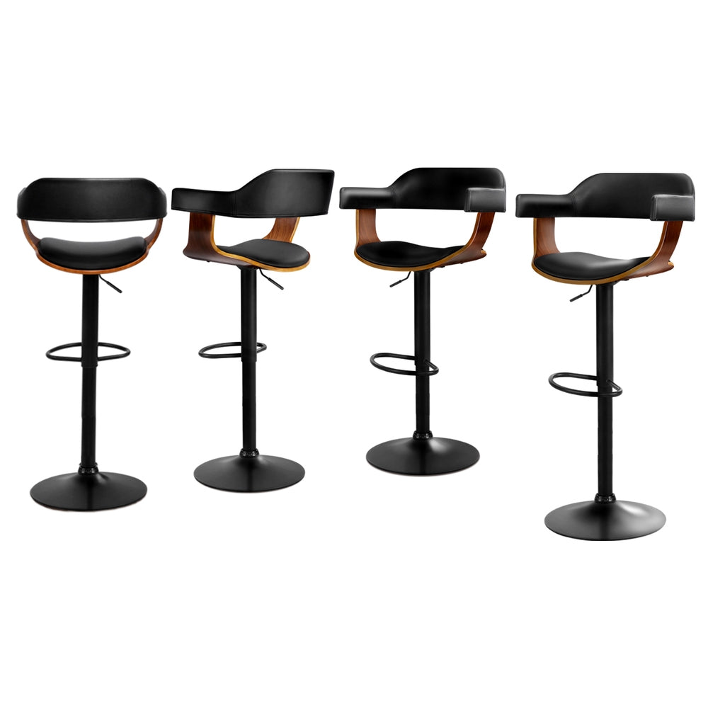 Table & Bar Stools: Artiss 4x Bar Stools Gas Lift Leather w/Armrest All Black