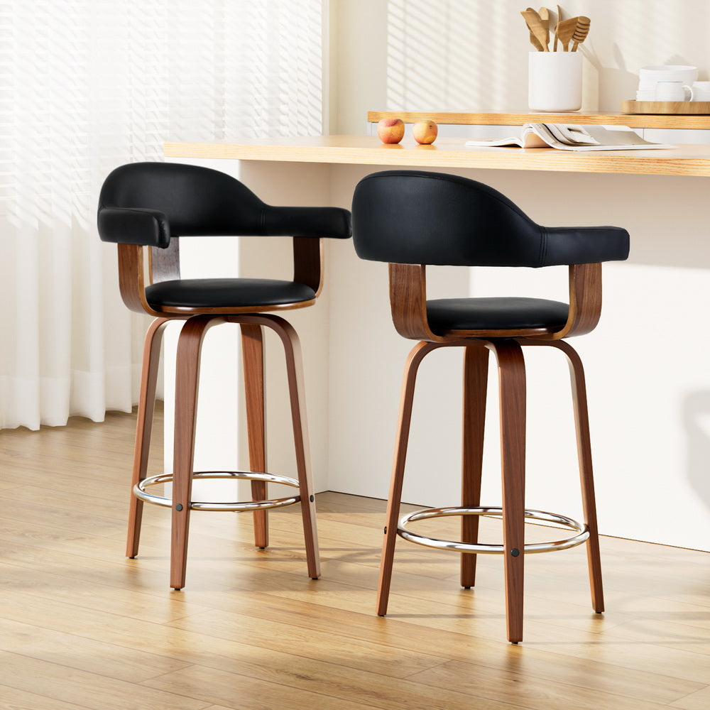 Table & Bar Stools: Artiss 2x Bar Stools Leather Seat Wooden Legs