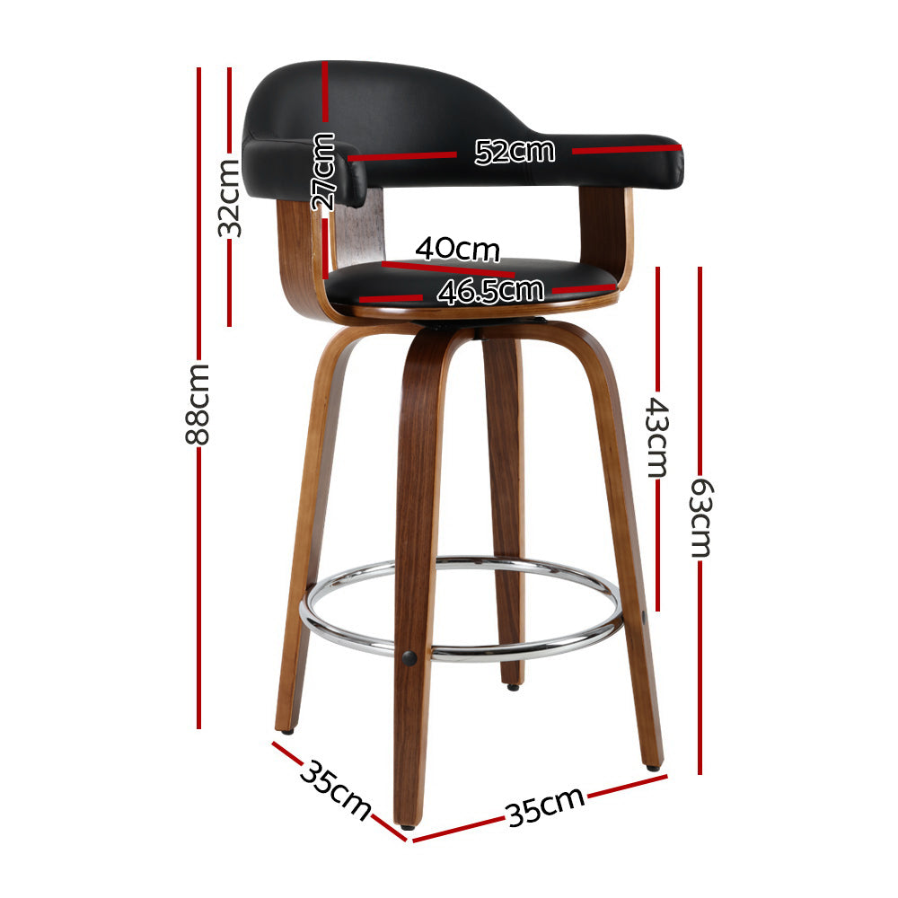 Table & Bar Stools: Artiss 2x Bar Stools Leather Seat Wooden Legs