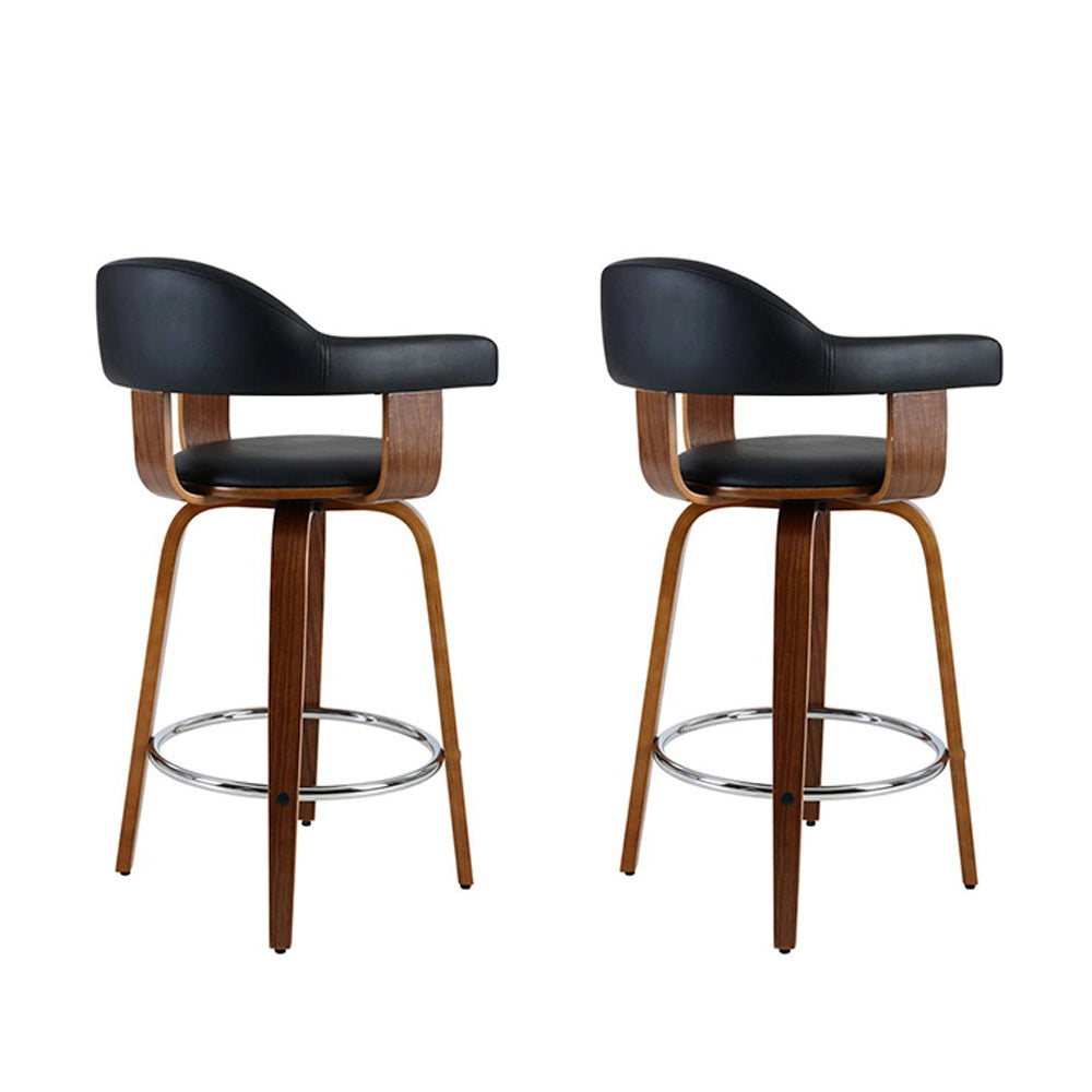 Table & Bar Stools: Artiss 2x Bar Stools Leather Seat Wooden Legs