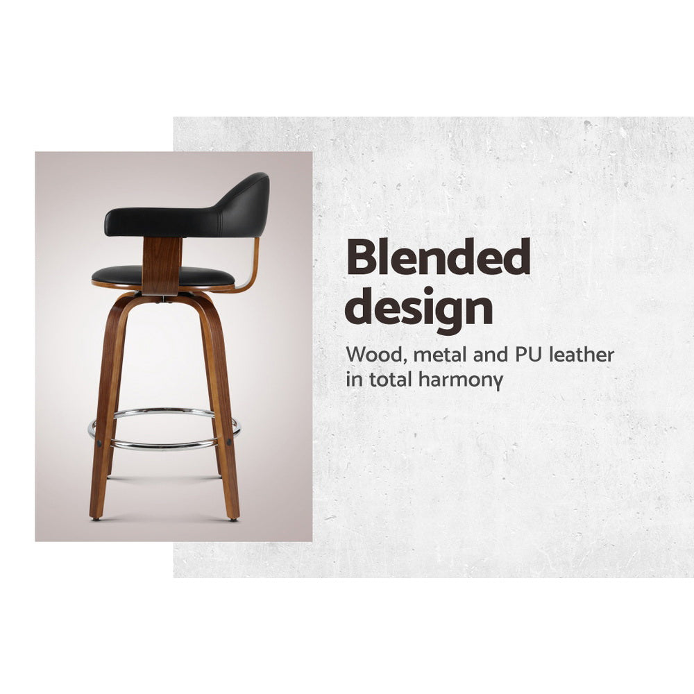 Table & Bar Stools: Artiss 2x Bar Stools Leather Seat Wooden Legs