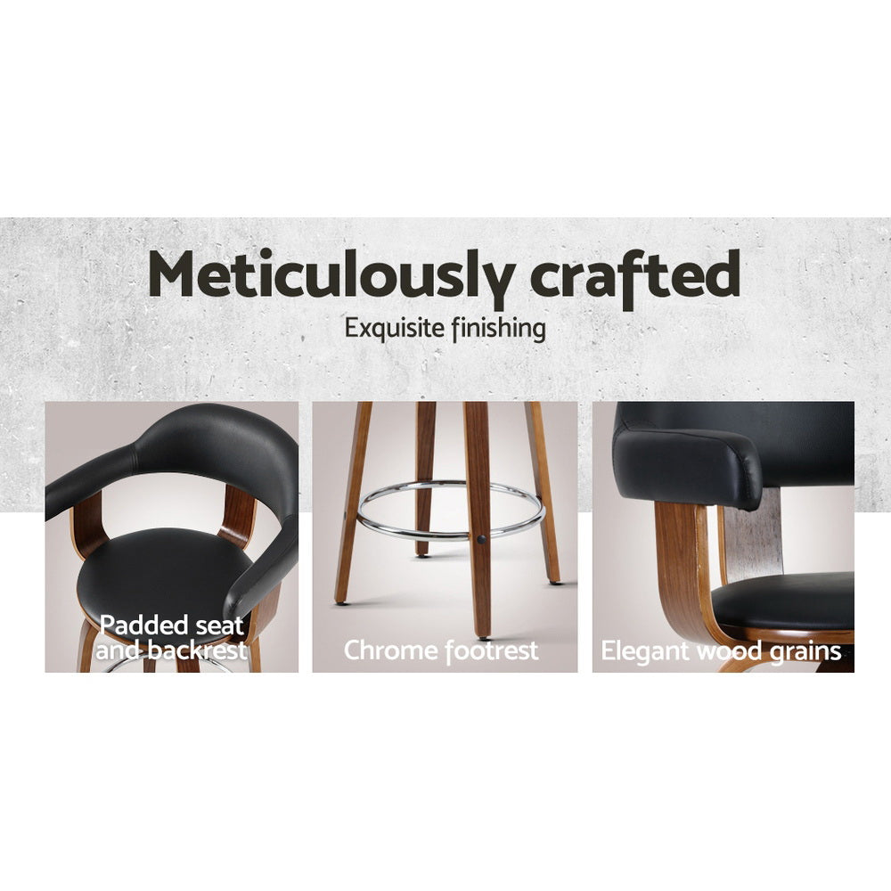 Table & Bar Stools: Artiss 2x Bar Stools Leather Seat Wooden Legs