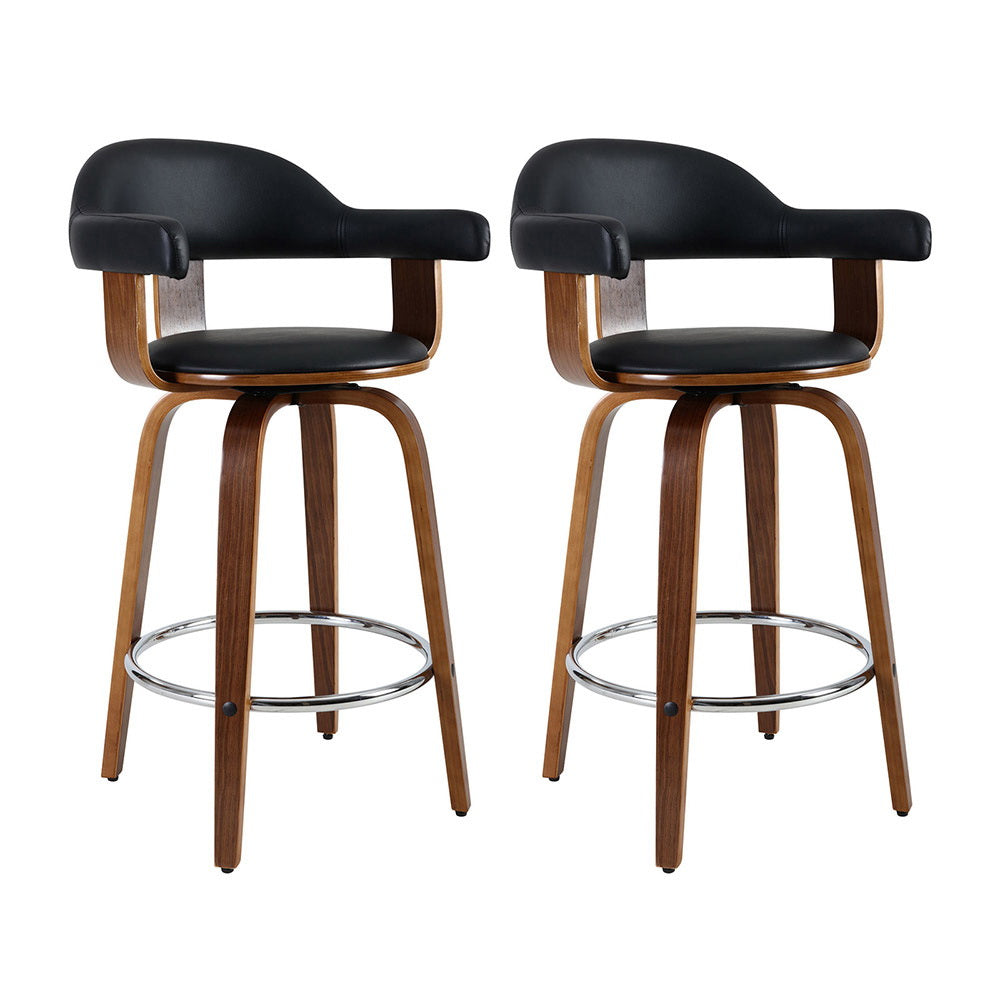Table & Bar Stools: Artiss 2x Bar Stools Leather Seat Wooden Legs