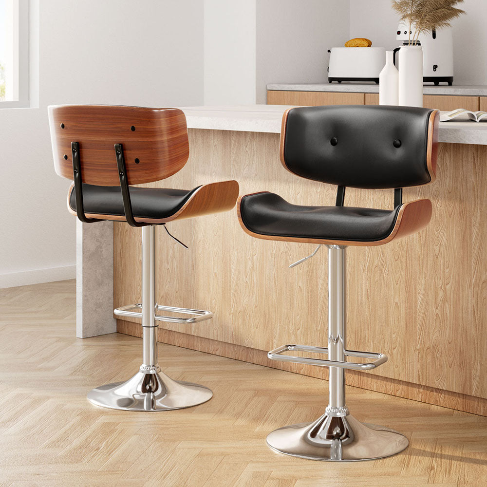 Table & Bar Stools: Artiss 2x Bar Stools Gas Lift Leather Black