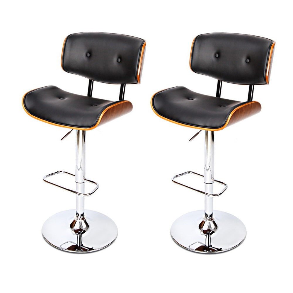 Table & Bar Stools: Artiss 2x Bar Stools Gas Lift Leather Black