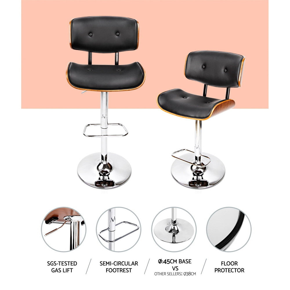 Table & Bar Stools: Artiss 2x Bar Stools Gas Lift Leather Black