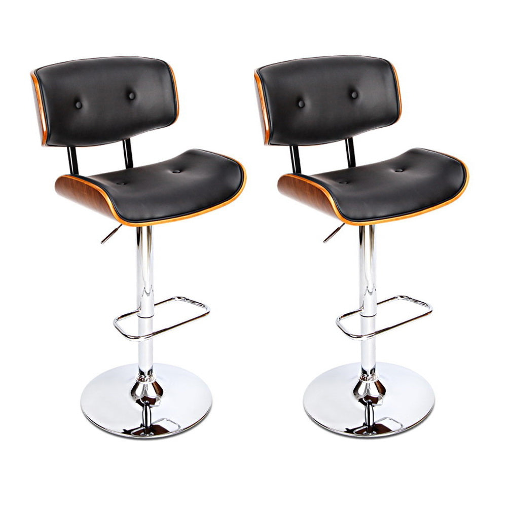 Table & Bar Stools: Artiss 2x Bar Stools Gas Lift Leather Black