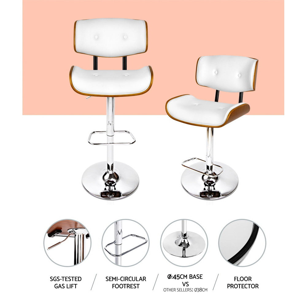 Table & Bar Stools: Artiss Bar Stools Gas Lift Leather White