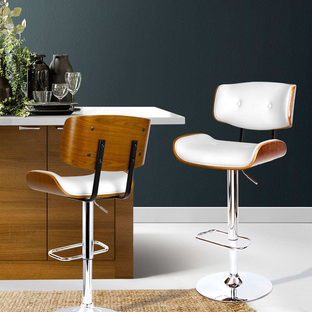 Table & Bar Stools: Artiss Bar Stools Gas Lift Leather White