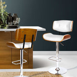 Table & Bar Stools: Artiss Bar Stools Gas Lift Leather White