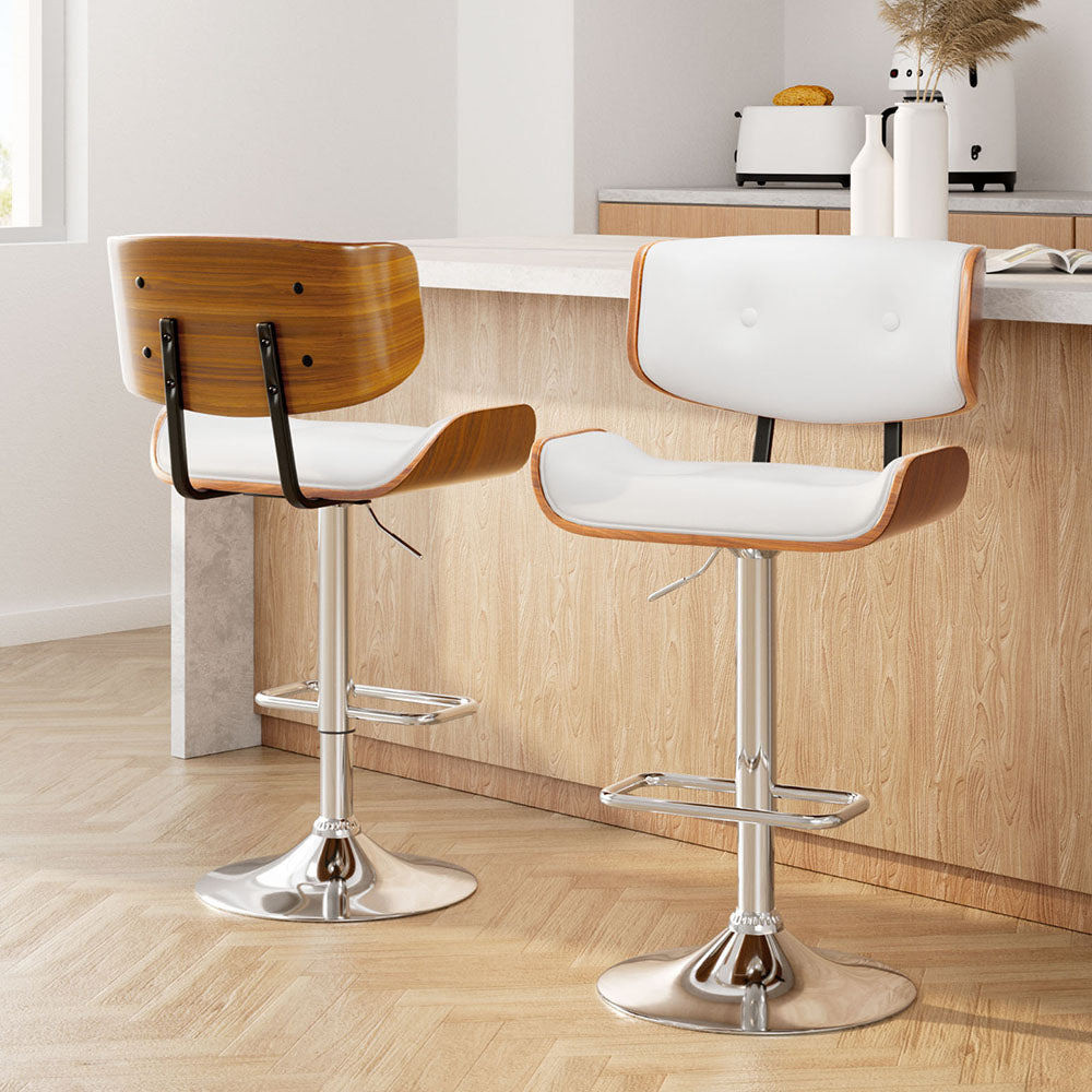 Table & Bar Stools: Artiss 2x Bar Stools Gas Lift Leather White