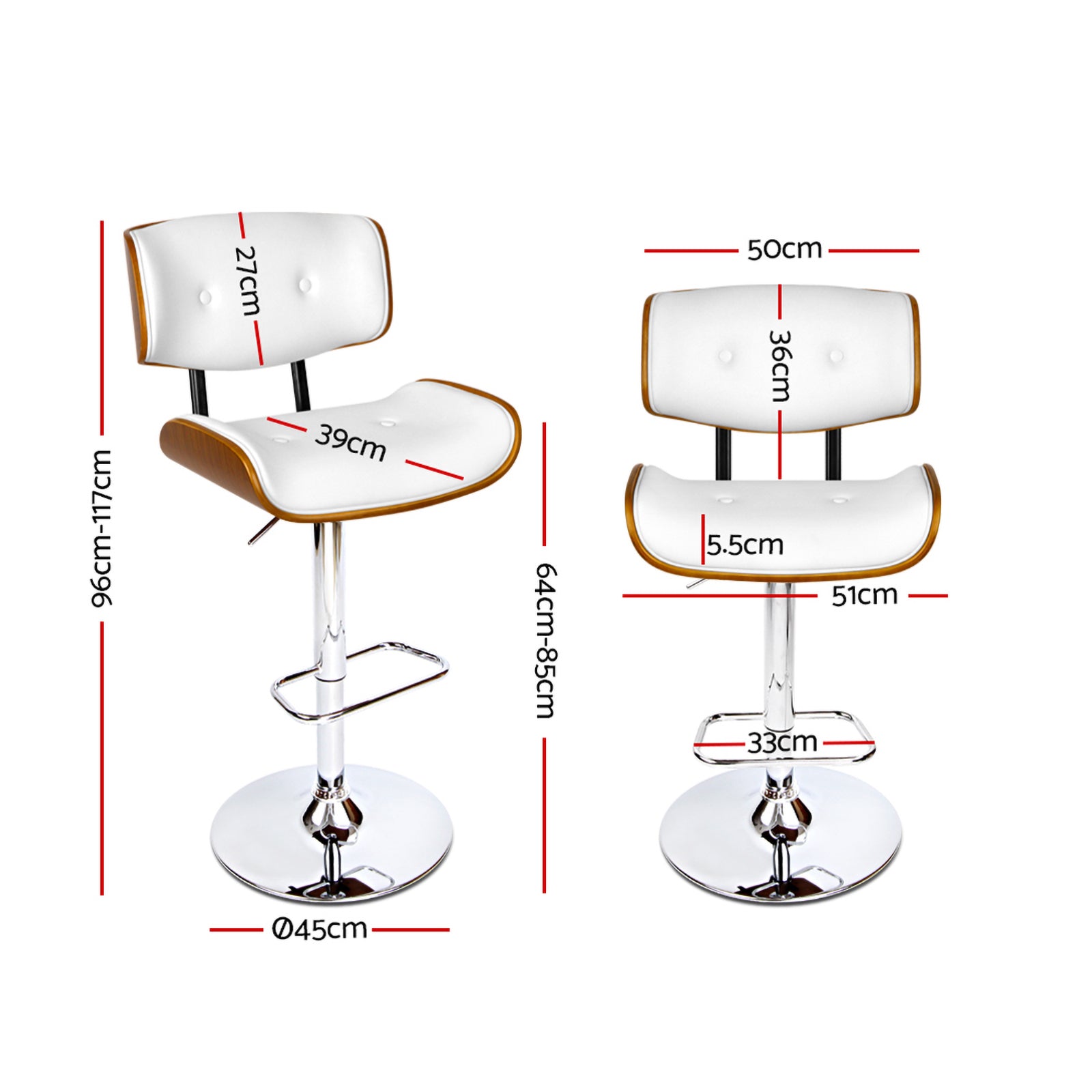 Table & Bar Stools: Artiss 2x Bar Stools Gas Lift Leather White