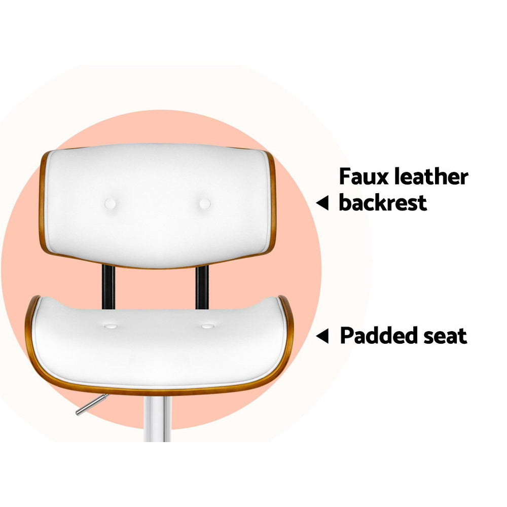 Table & Bar Stools: Artiss 2x Bar Stools Gas Lift Leather White