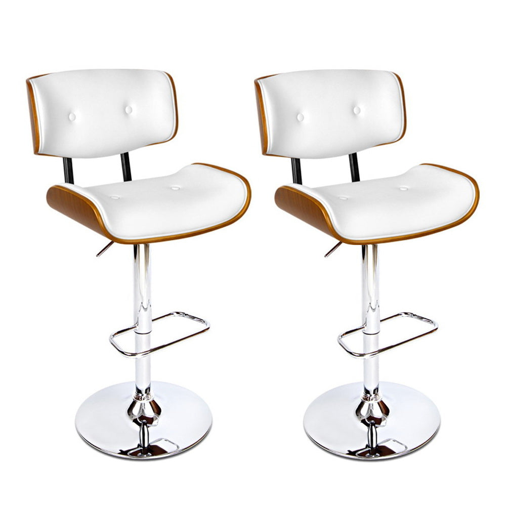 Table & Bar Stools: Artiss 2x Bar Stools Gas Lift Leather White