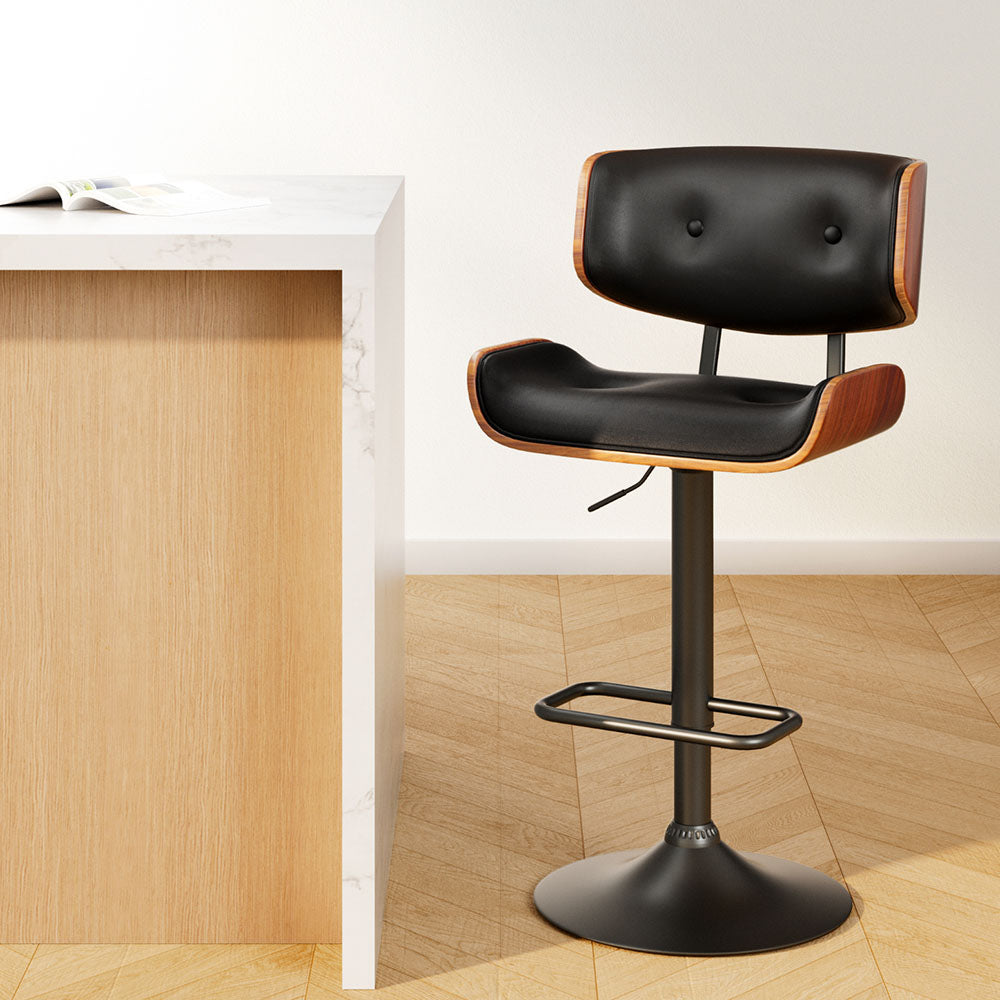 Table & Bar Stools: Artiss Bar Stools Gas Lift Leather All Black