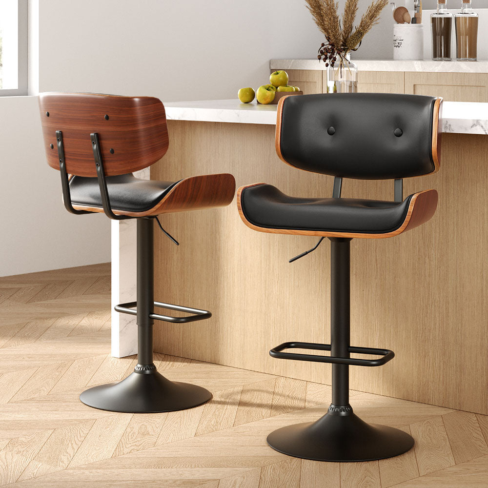 Table & Bar Stools: Artiss 2x Bar Stools Gas Lift Leather All Black