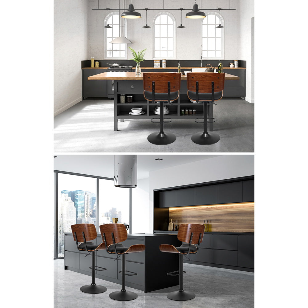 Table & Bar Stools: Artiss 2x Bar Stools Gas Lift Leather All Black