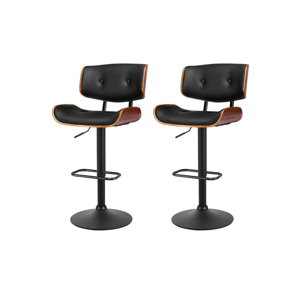 Table & Bar Stools: Artiss 2x Bar Stools Gas Lift Leather All Black