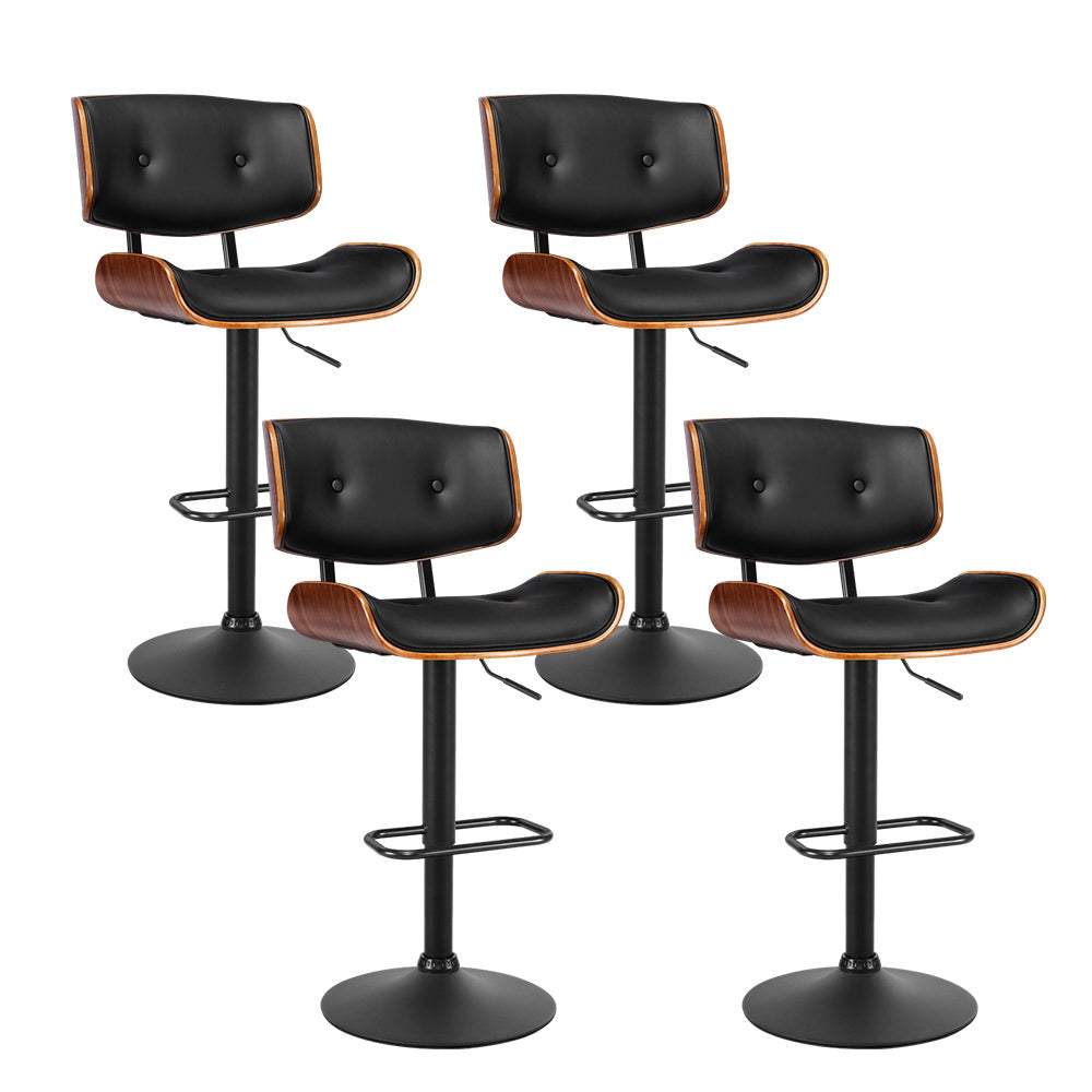 Table & Bar Stools: Artiss 4x Bar Stools Gas Lift Leather All Black