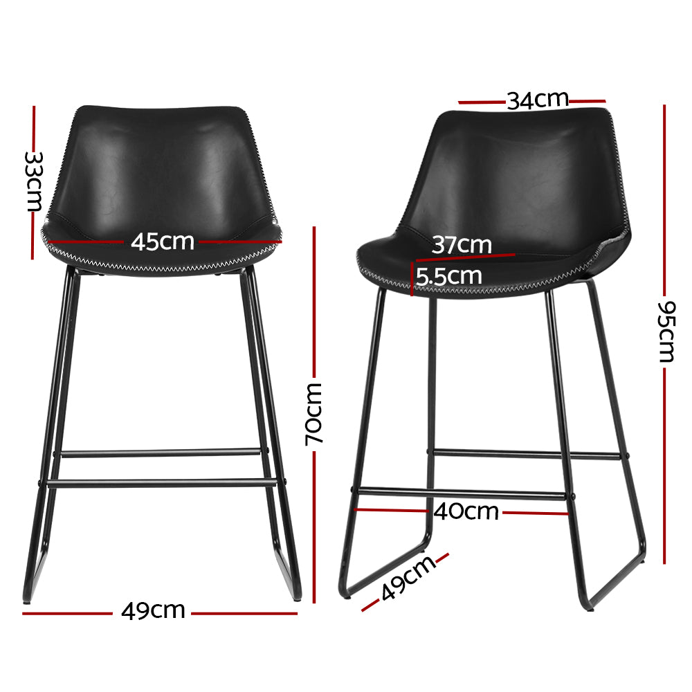 Table & Bar Stools: Artiss Bar Stools Kitchen Counter Barstools Leather Metal Chairs Black x2