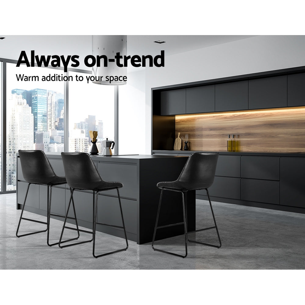 Table & Bar Stools: Artiss Bar Stools Kitchen Counter Barstools Leather Metal Chairs Black x2