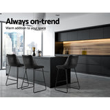 Table & Bar Stools: Artiss Bar Stools Kitchen Counter Barstools Leather Metal Chairs Black x2