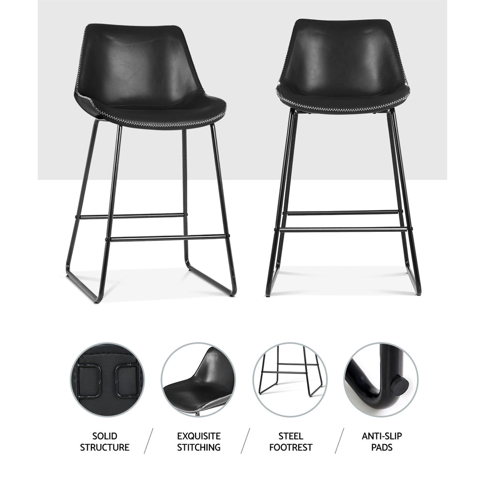 Table & Bar Stools: Artiss Bar Stools Kitchen Counter Barstools Leather Metal Chairs Black x2