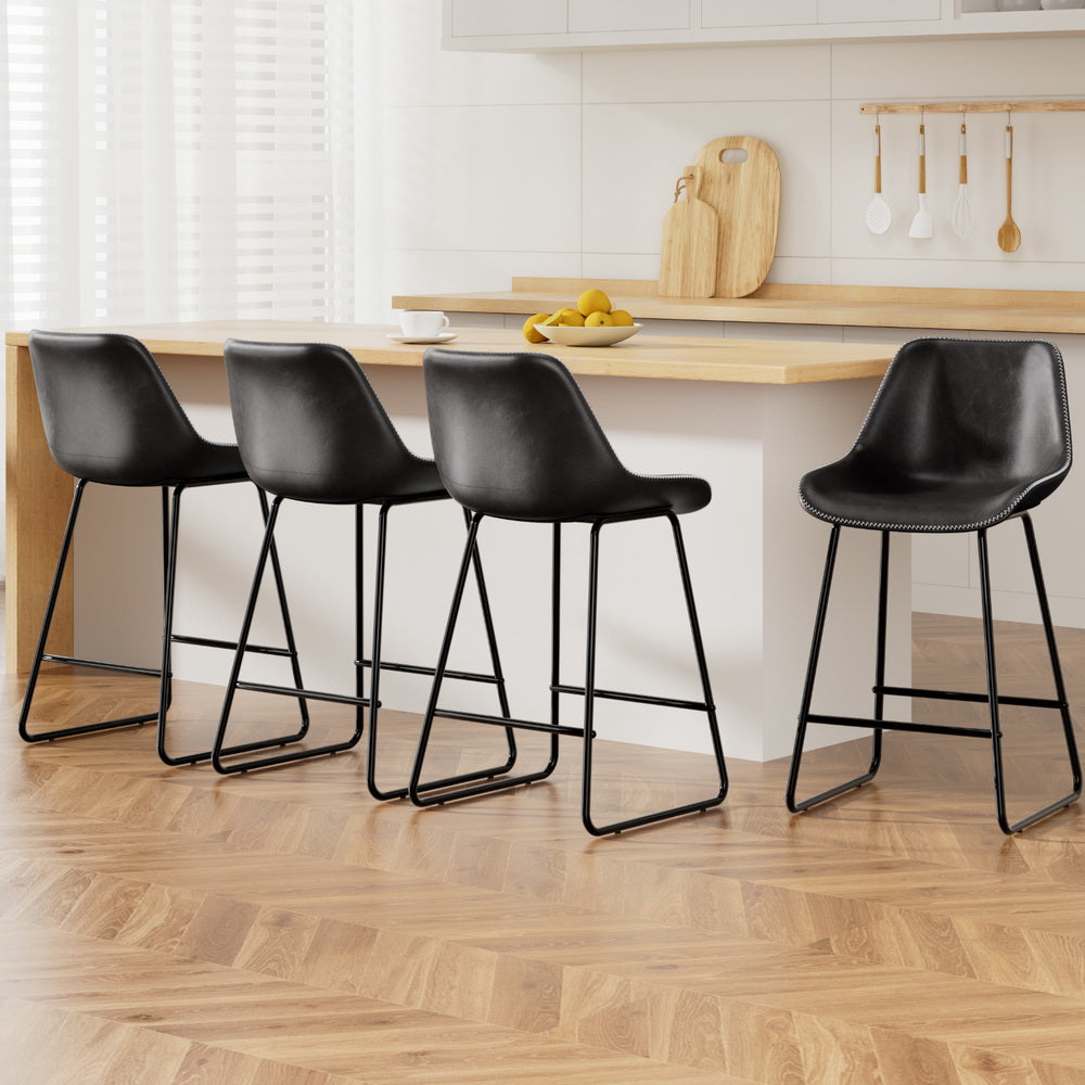 Massage Chairs: Artiss 4x Bar Stools Leather Padded Metal Legs Black
