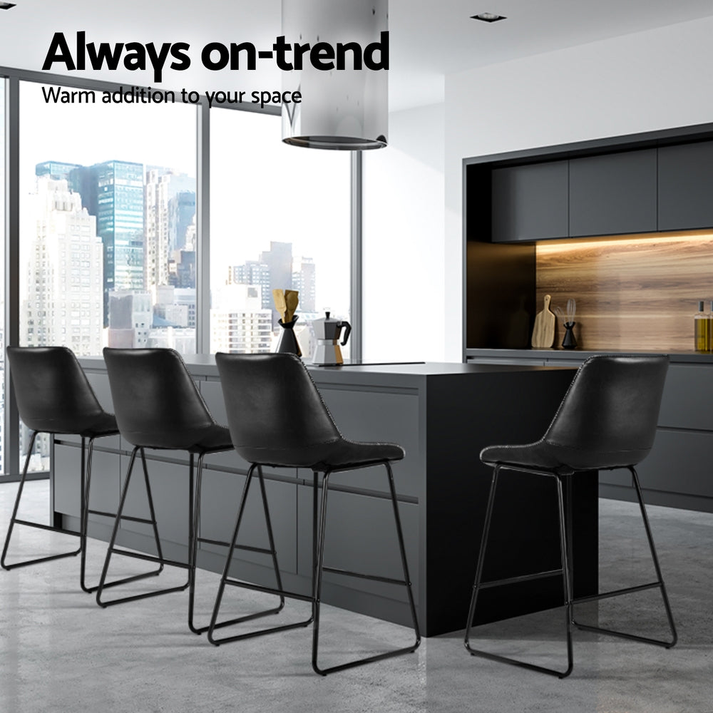 Massage Chairs: Artiss 4x Bar Stools Leather Padded Metal Legs Black