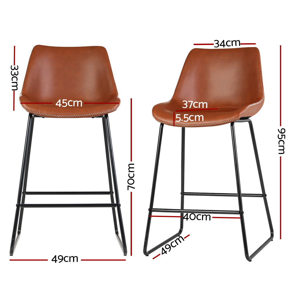 Table & Bar Stools: Artiss Bar Stools Kitchen Counter Barstools Leather Metal Chairs Brown x2