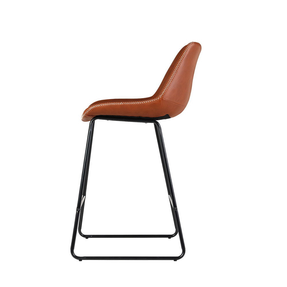 Table & Bar Stools: Artiss Bar Stools Kitchen Counter Barstools Leather Metal Chairs Brown x2