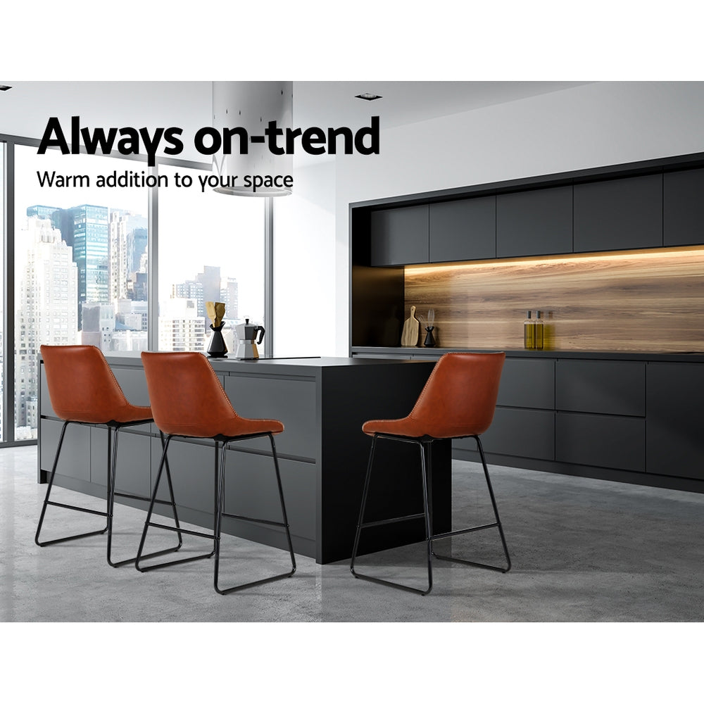 Table & Bar Stools: Artiss Bar Stools Kitchen Counter Barstools Leather Metal Chairs Brown x2