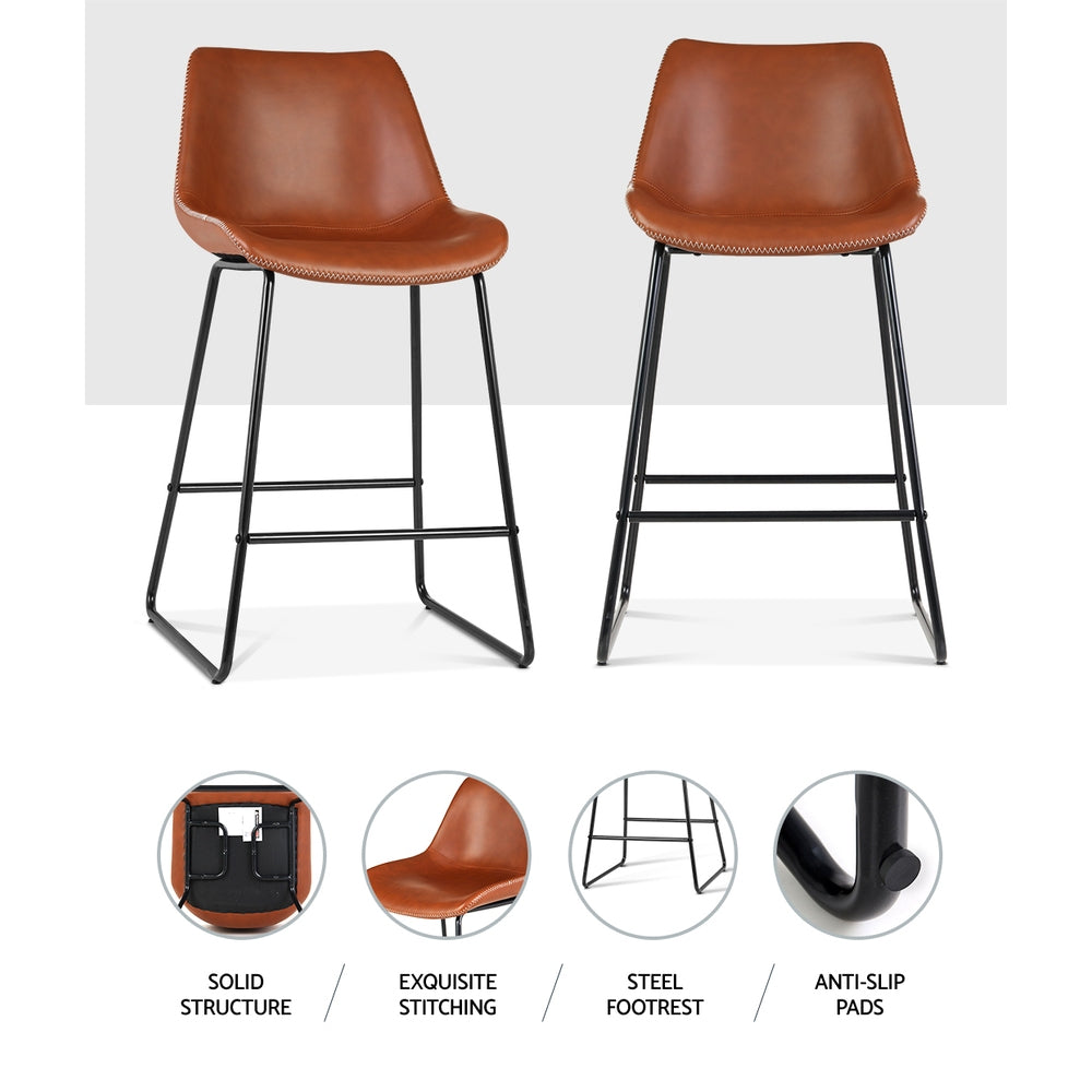 Table & Bar Stools: Artiss Bar Stools Kitchen Counter Barstools Leather Metal Chairs Brown x2
