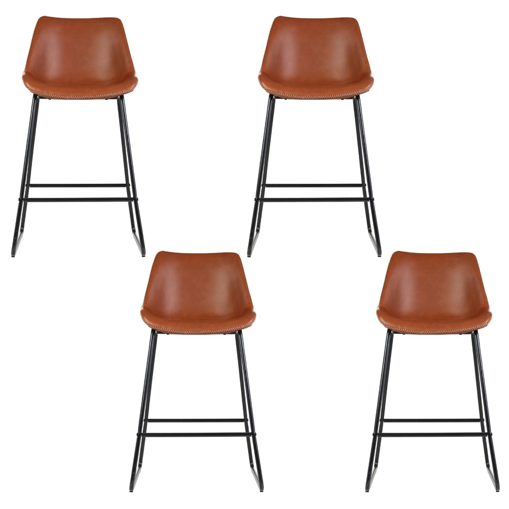 Massage Chairs: Artiss 4x Bar Stools Leather Padded Metal Legs Brown