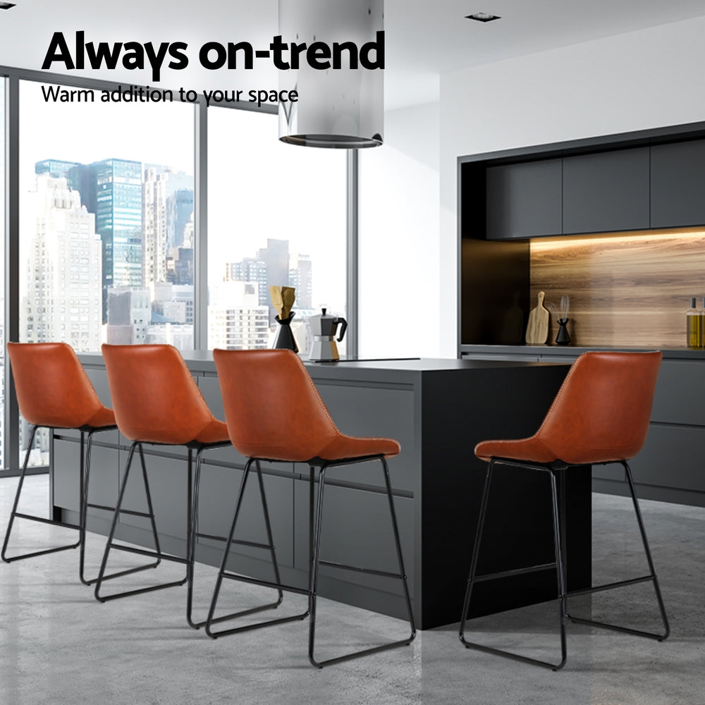 Massage Chairs: Artiss 4x Bar Stools Leather Padded Metal Legs Brown
