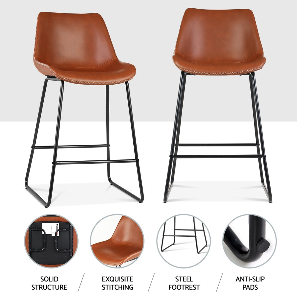 Massage Chairs: Artiss 4x Bar Stools Leather Padded Metal Legs Brown