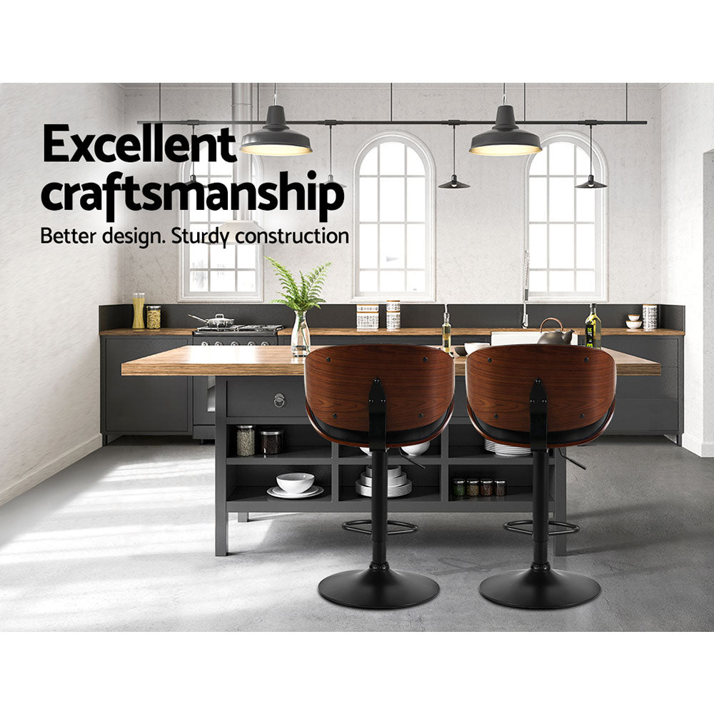 Table & Bar Stools: Artiss Bar Stools Kitchen Leather Barstools Swivel Gas Lift Chairs Black x2