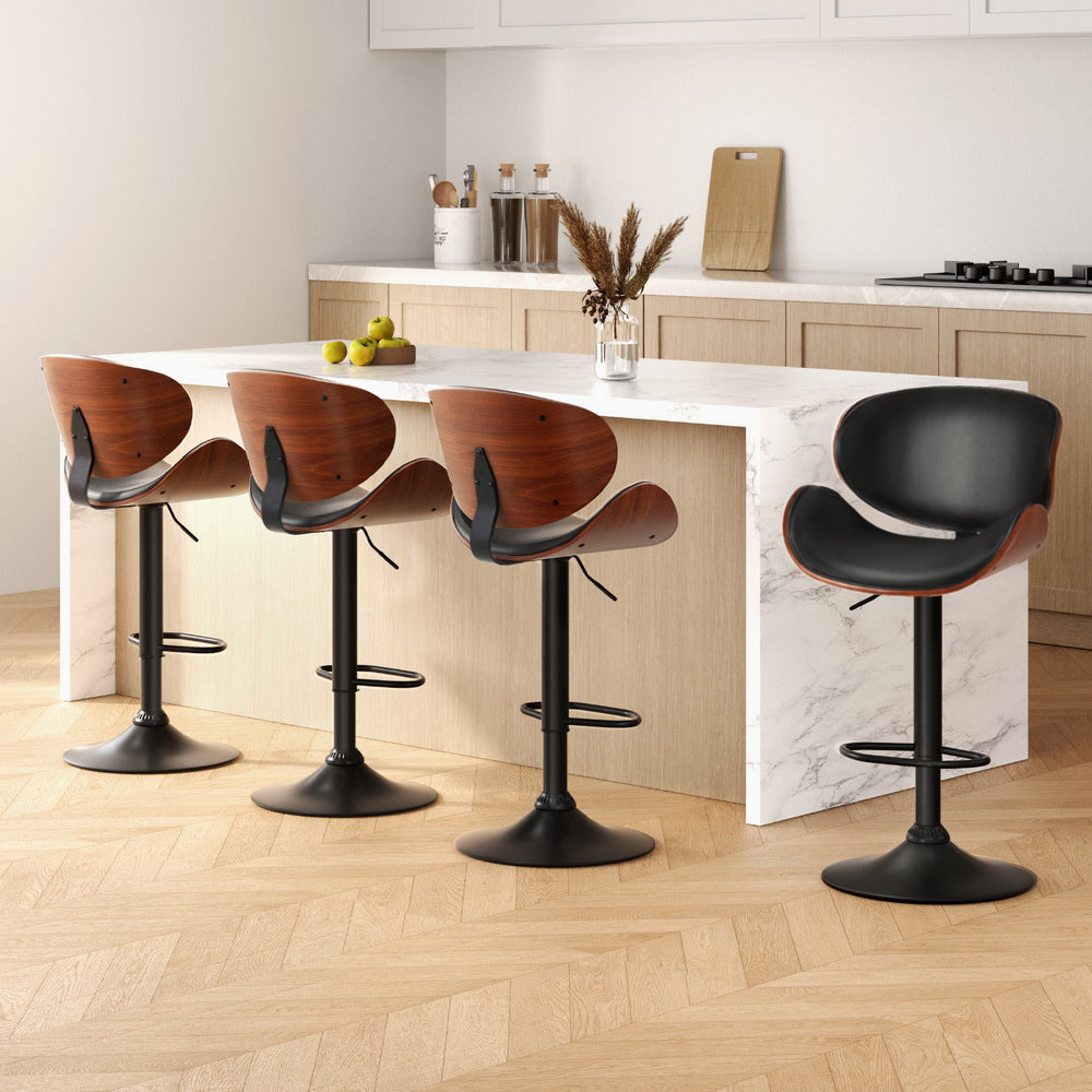 Table & Bar Stools: Artiss 4x Bar Stools Gas Lift Leather Padded Black