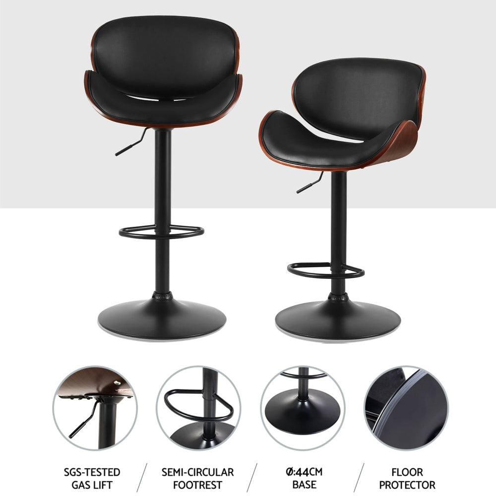Table & Bar Stools: Artiss 4x Bar Stools Gas Lift Leather Padded Black