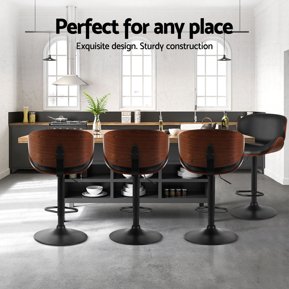Table & Bar Stools: Artiss 4x Bar Stools Gas Lift Leather Padded Black