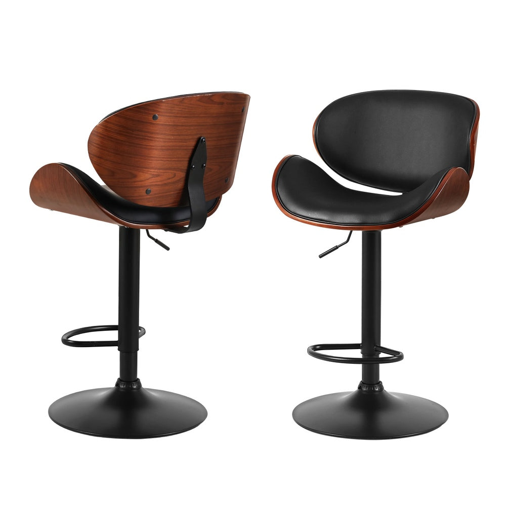 Table & Bar Stools: Artiss 4x Bar Stools Gas Lift Leather Padded Black