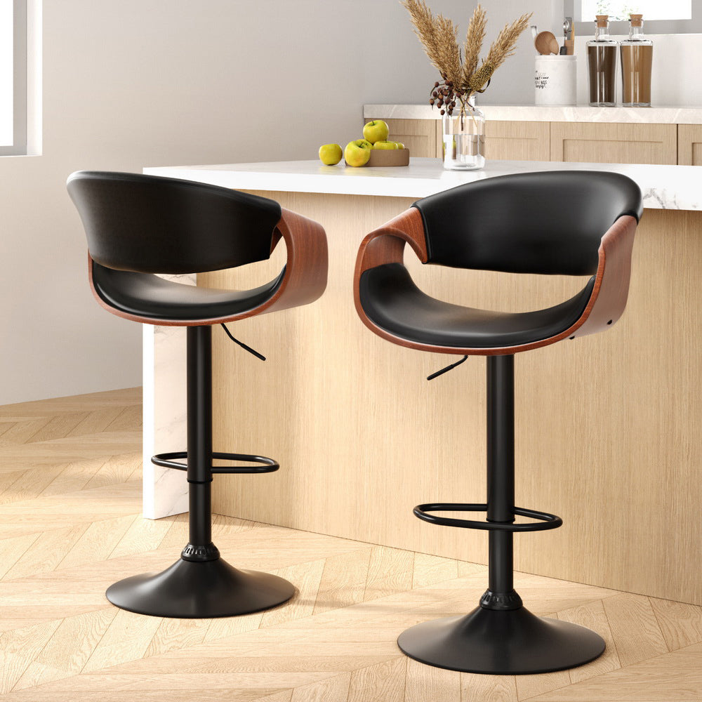 Table & Bar Stools: Artiss 2x Bar Stools Gas Lift Leather w/Armrest