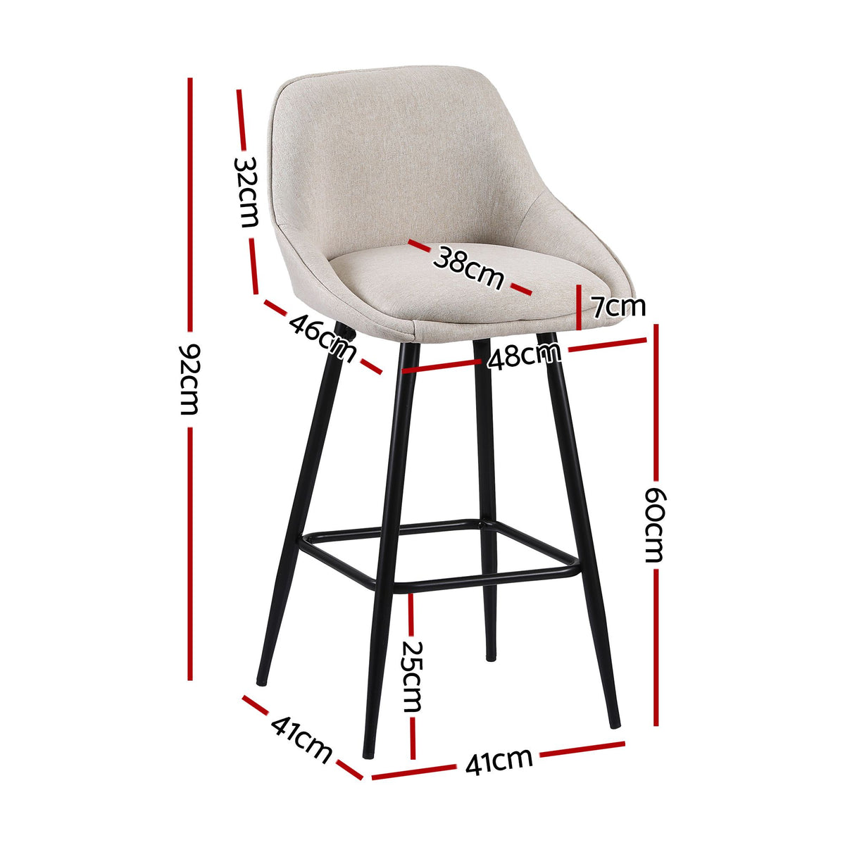 Artiss Bar Stools Set of 4 Linen Upholstered Counter Chairs with Back Padded Seat Beige