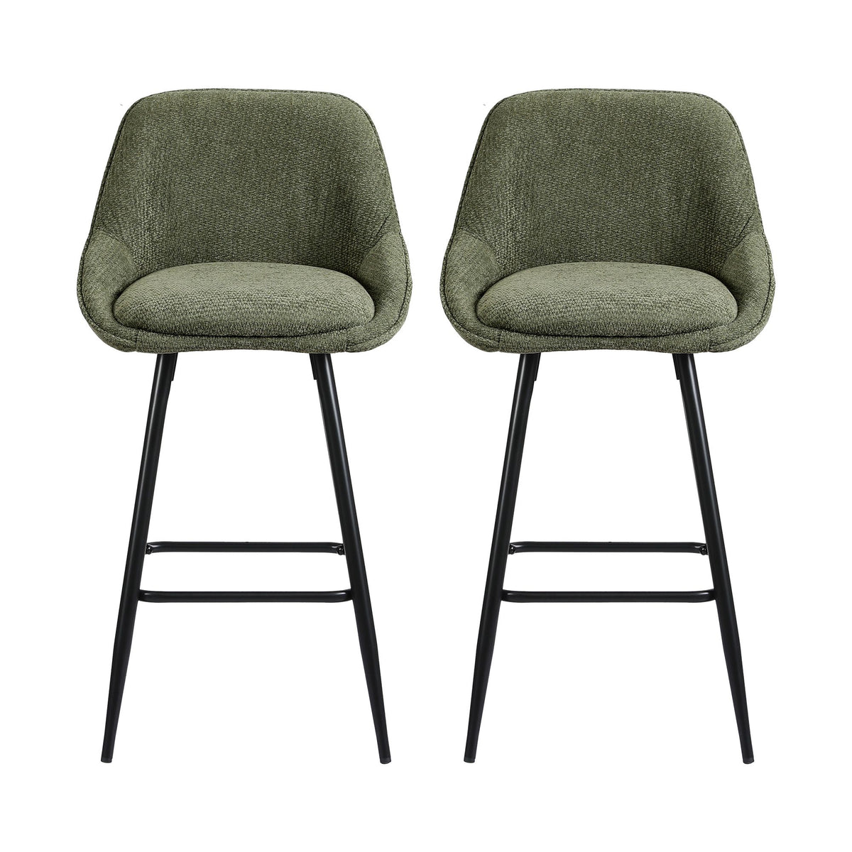 Artiss Bar Stools Set of 2 Linen Upholstered Counter Chairs with Back Padded Seat Green