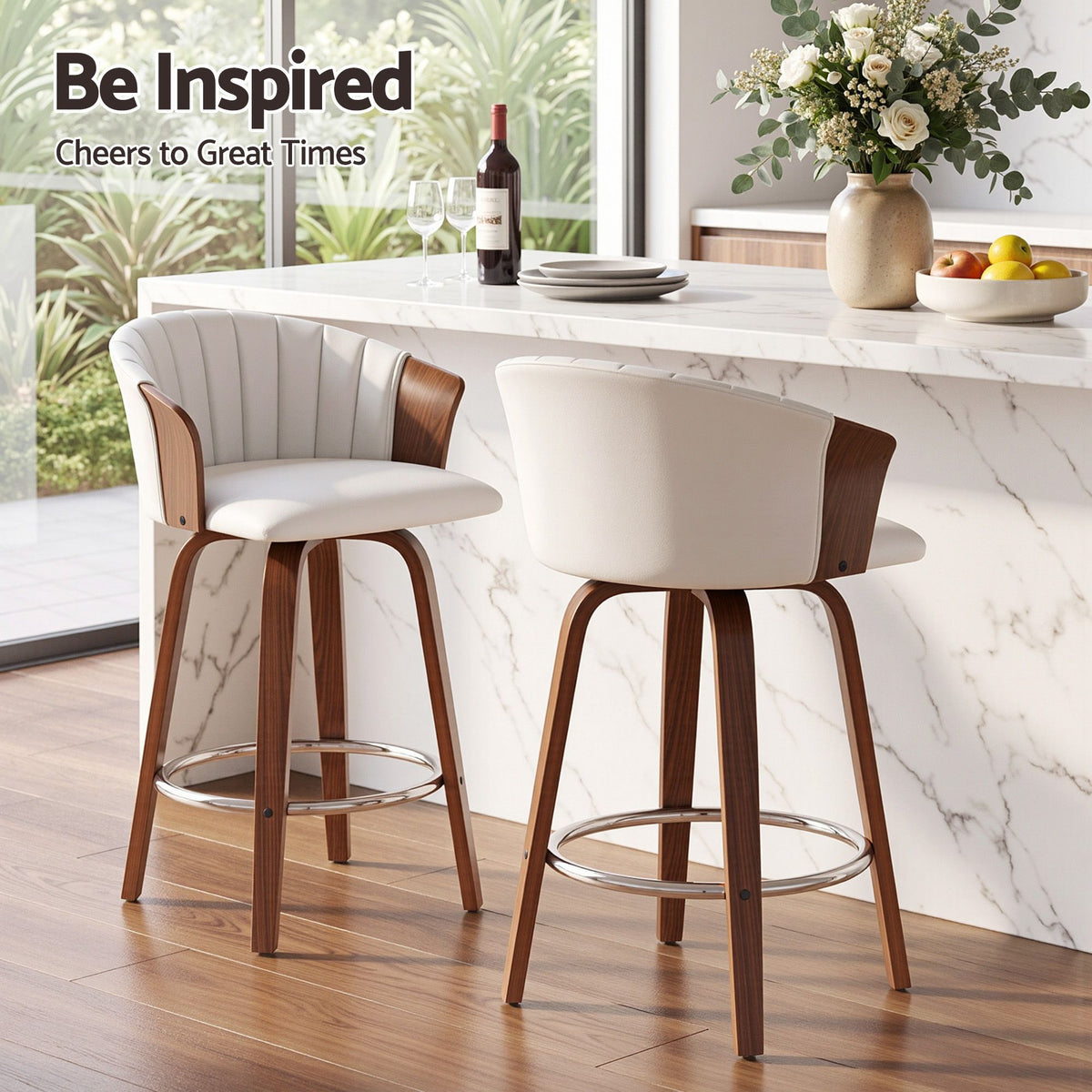 Artiss Wooden Bar Stools Set of 2 Swivel Kitchen Counter Stools Chair 66cm