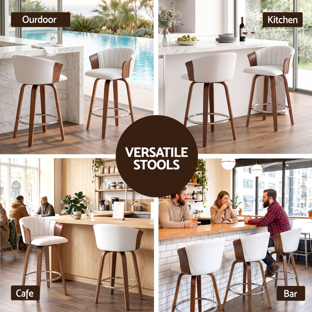 Artiss Wooden Bar Stools Set of 2 Swivel Kitchen Counter Stools Chair 66cm