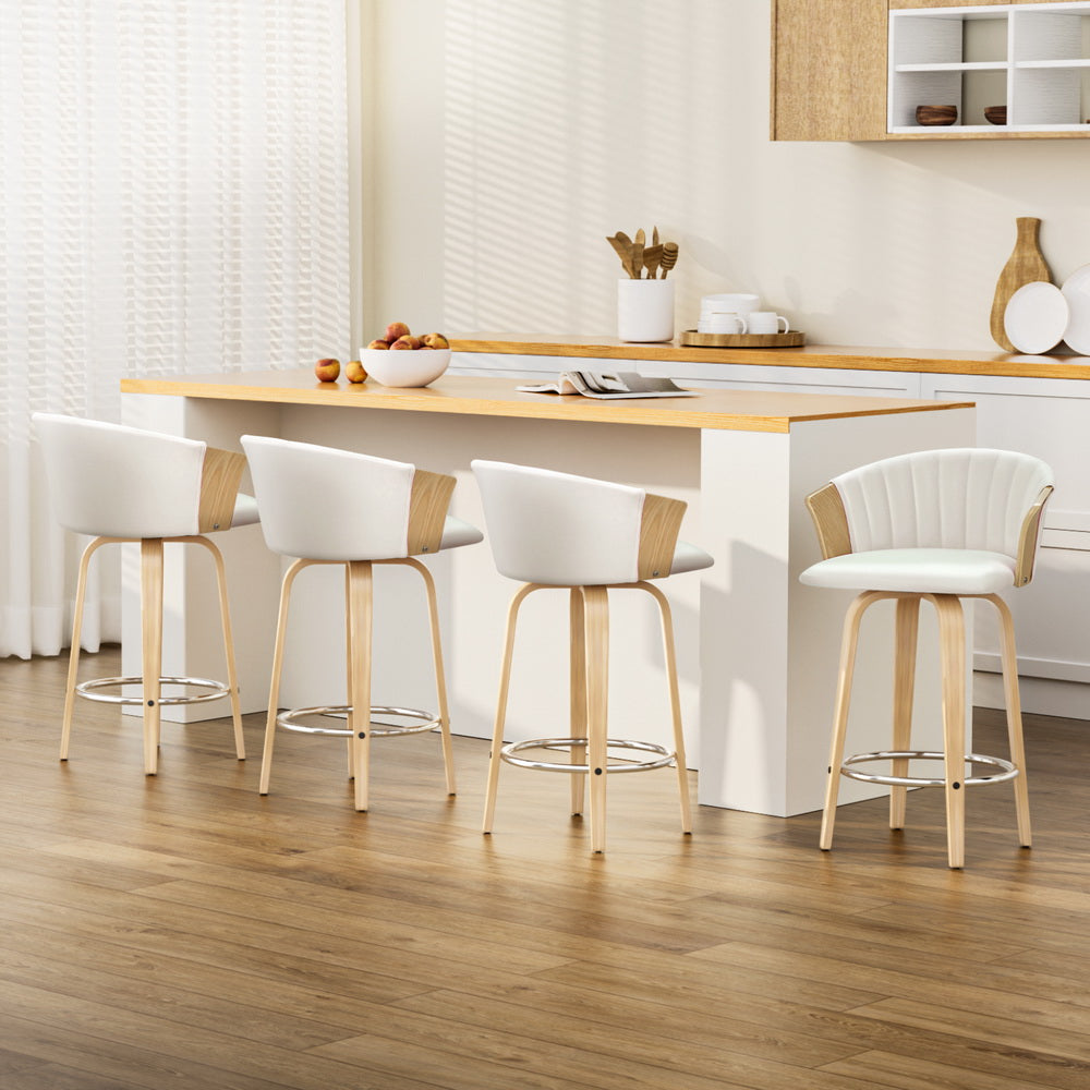 Arm Chairs & Recliners: Artiss 4x Bar Stools Swivel Leather Chairs Wooden